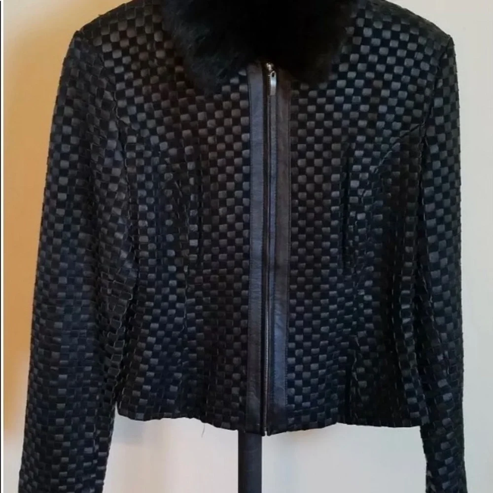 MARVIN RICHARDS weave/rabbit fur collar leather jacket SM NWT